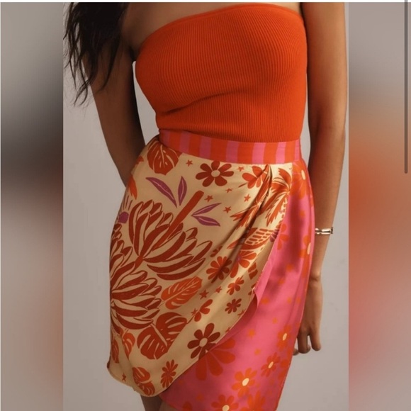 NWT Farm Rio Anthropologie Wrap Slip Mini Skirt - Picture 2 of 10